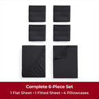 Mellanni California King Sheet Set - 6-Piece Iconic Collection Bedding, (Including 4 Pillowcases), 16-Inch Deep Pocket, Easy Care, Extra Soft, Cooling Sheets, Brushed Microfiber - Black