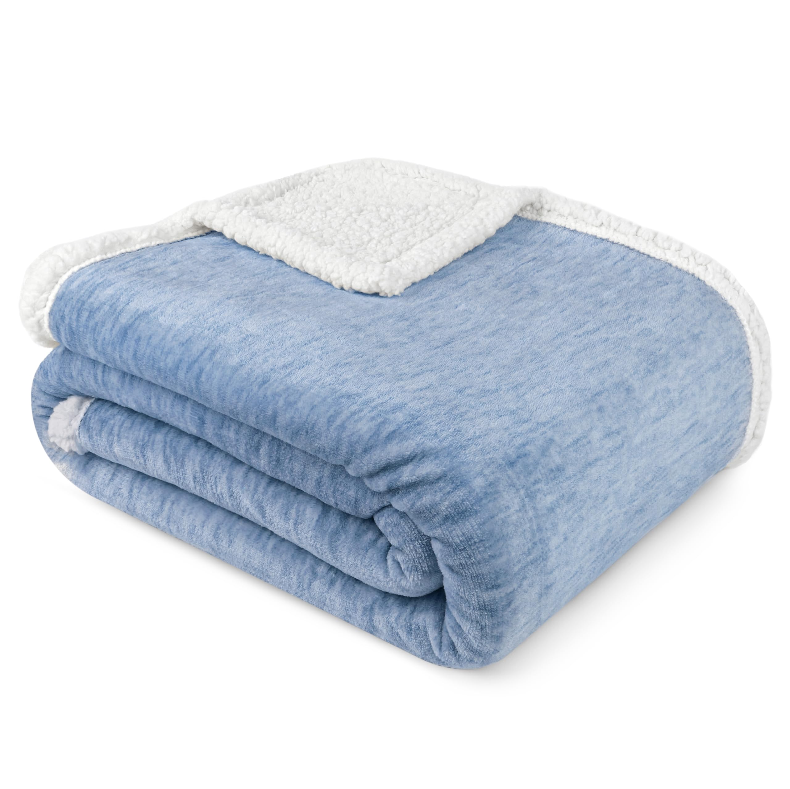 Pavilia Melange Blue Sherpa Blanket Throw For Couch, Warm Soft Cozy Reversible Blanket Sofa Bed, Thick Plush Large Fleece Car Bl