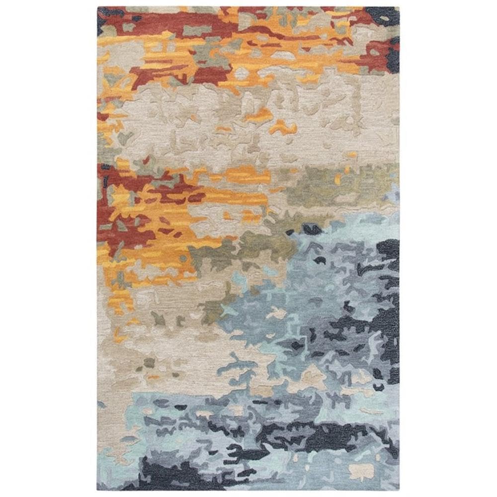 Lapis 10' X 13' Abstract Tan/Gray/Black/Orange/Red/Gold/Aqua Hand-Tufted Rug