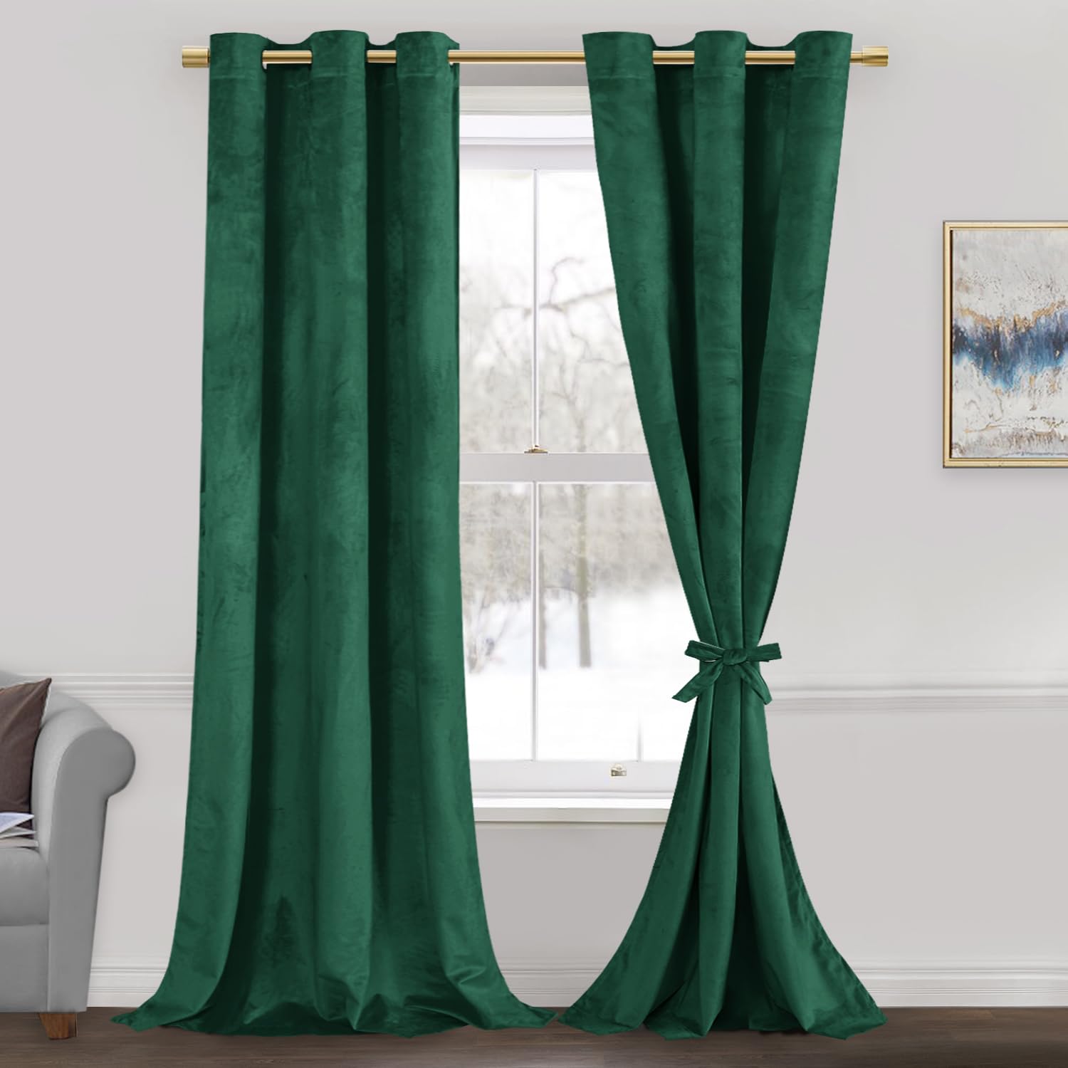 Jiuzhen Green Velvet Curtains 96 Inches Blackout Curtains For Living Room - Privacy Protect Room Darkening Grommet Thick Velvet