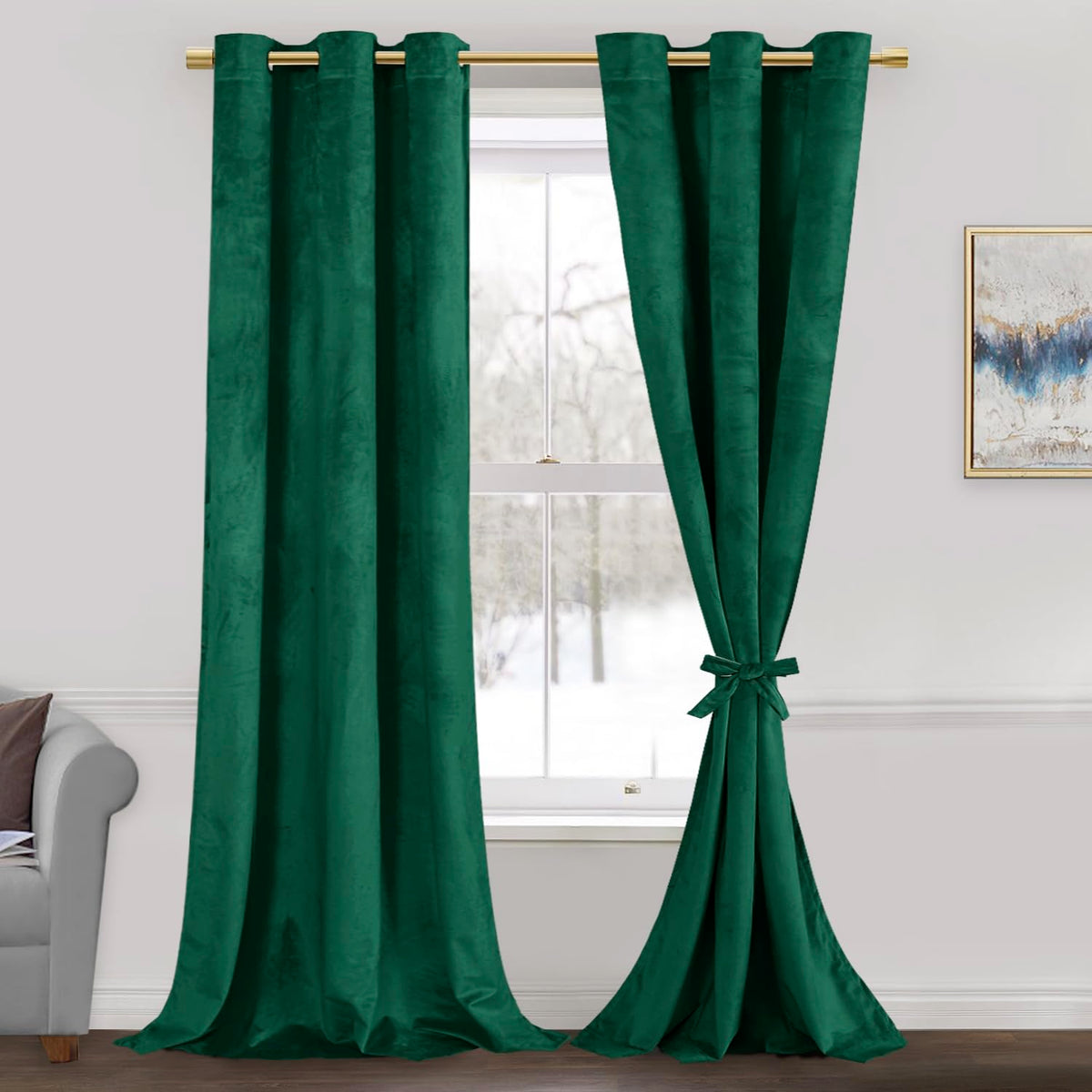 Jiuzhen Green Velvet Curtains 96 Inches Blackout Curtains For Living Room - Privacy Protect Room Darkening Grommet Thick Velvet
