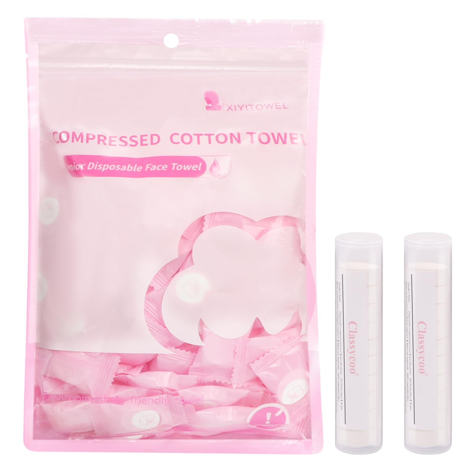 Classycoo Compressed Towel 120 PCS with 2 Carrying Cases,Disposable Mini Tablets Portable Face Towel Cotton Coin Tissue for Trav