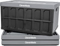 CleverMade Collapsible Storage Bin (With Lid), Stone, 3PK - 46L (12 Gal) Folding Plastic Stackable Utility Crates, Holds 75lbs P