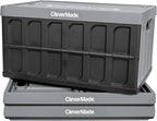 CleverMade Collapsible Storage Bin (With Lid), Stone, 3PK - 46L (12 Gal) Folding Plastic Stackable Utility Crates, Holds 75lbs P