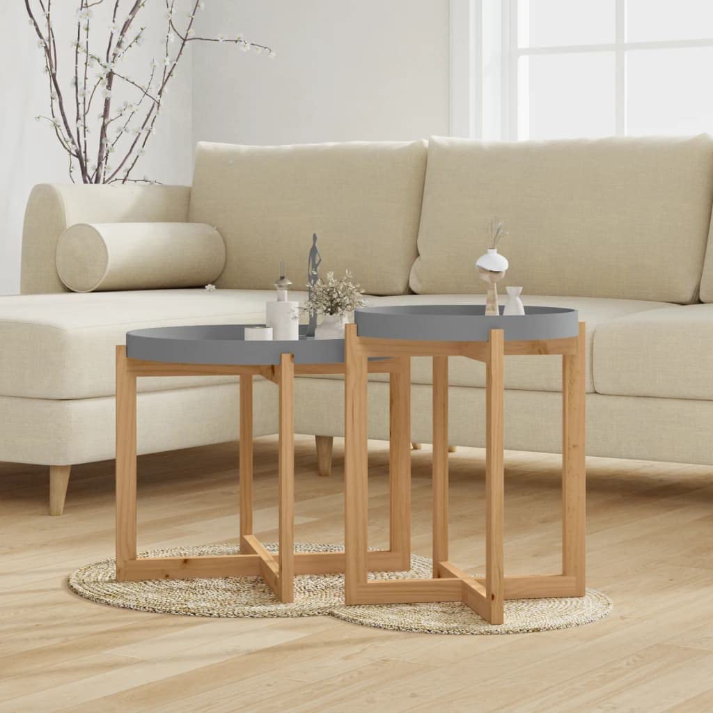 Coffee Tables 2 pcs Grey Engineered Wood and Solid Wood Pine