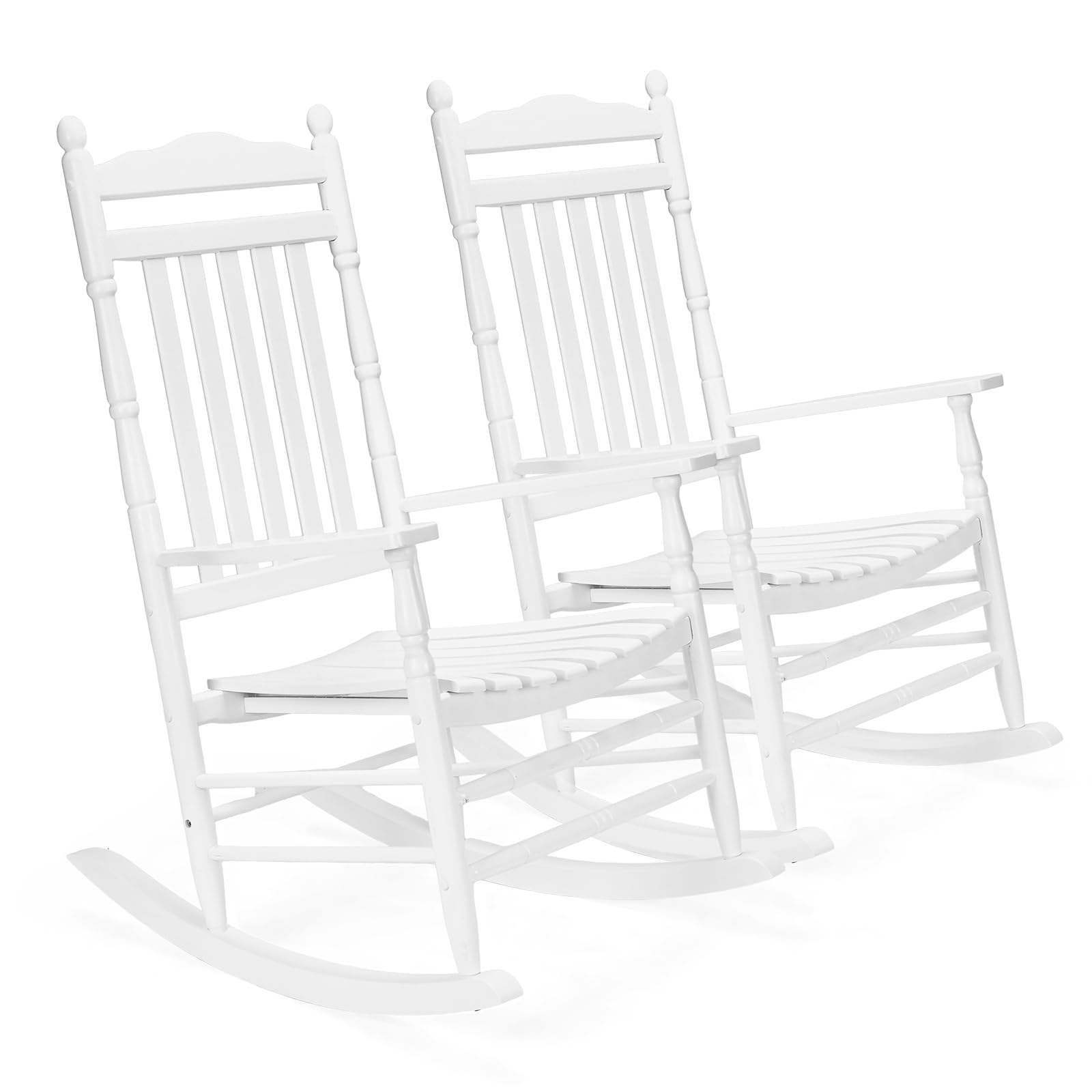 Vingli 2 Pcs Wood Rocking Chair Outdoor With 450 Lbs Support, Outdoor Rocking Chair Set Of 2, Solid Wood High Back Seat Reclining Seat For Deck, Garden, Backyard, Porch, Indoor Or Outdoor Use, White