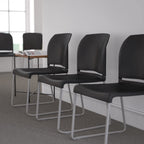 Flash Furniture Hercules Series 880 Lb. Capacity Black Full Back Contoured Stack Chair With Gray Powder Coated Sled Base