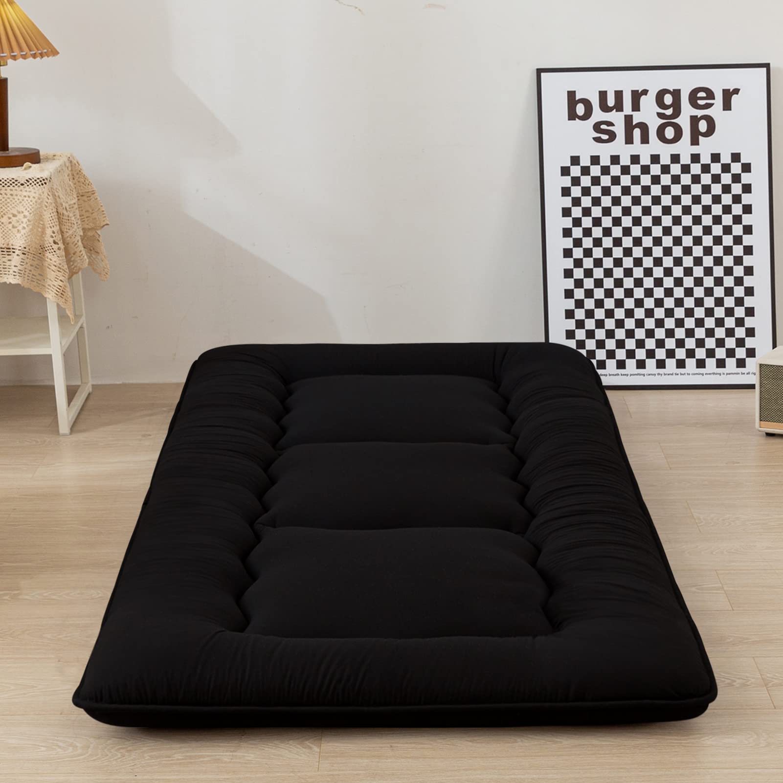 Maxyoyo Cot Mattress Black Floor Bed, 4' Japanese Floor Mattress Futon Mattress Narrow Twin Mattress Single Bed Mattress Floor