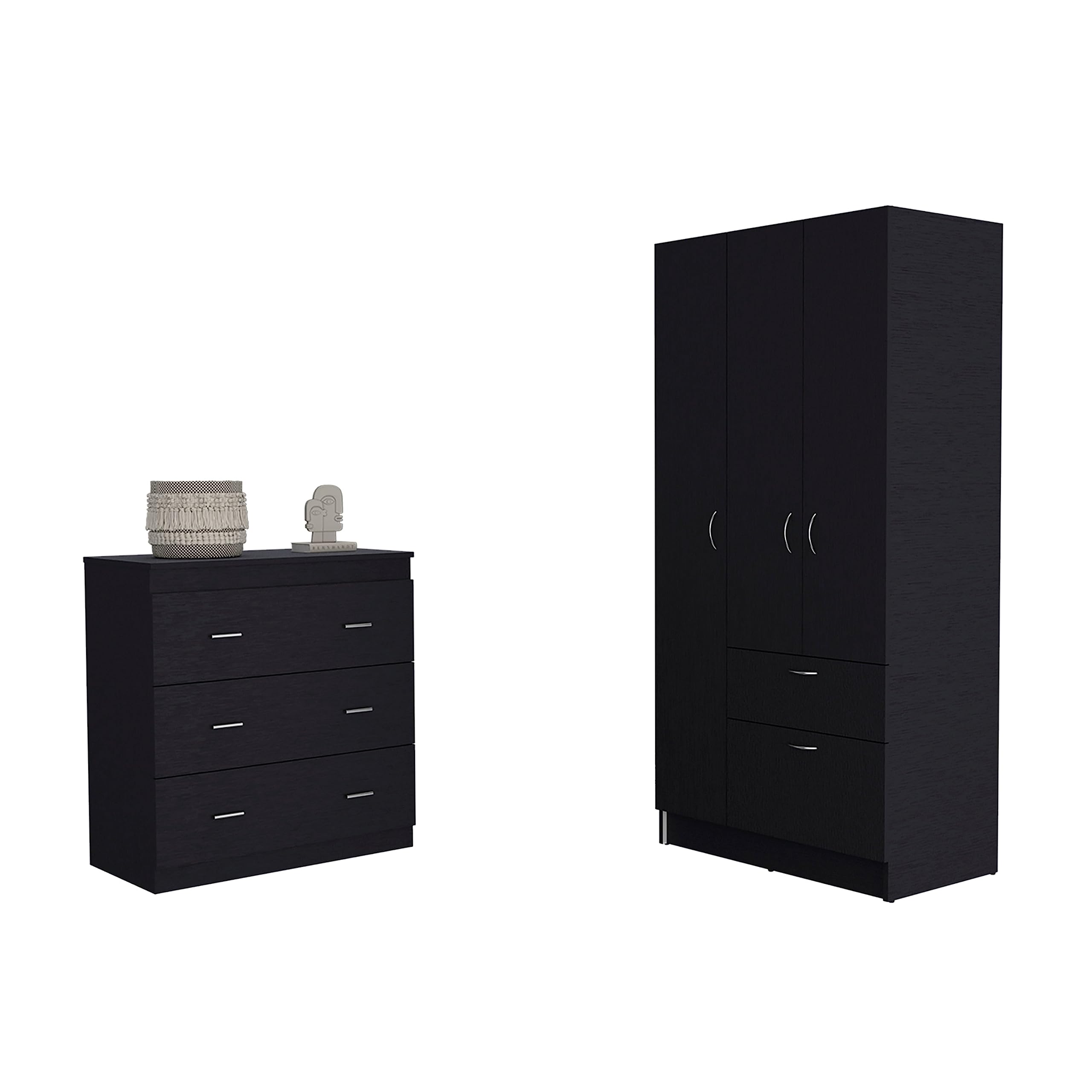 DEPOT E-SHOP Turner 2 Piece Bedroom Set, Armoire + Drawer Dresser, Black