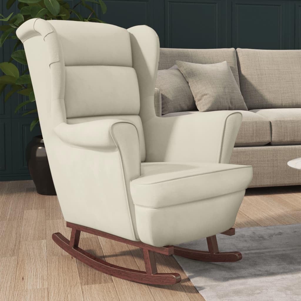 vidaXL Cream Velvet Rocking Chair with Solid Wood Legs for Living Room, Bedroom & Patio - Stylish & Comfortable Design