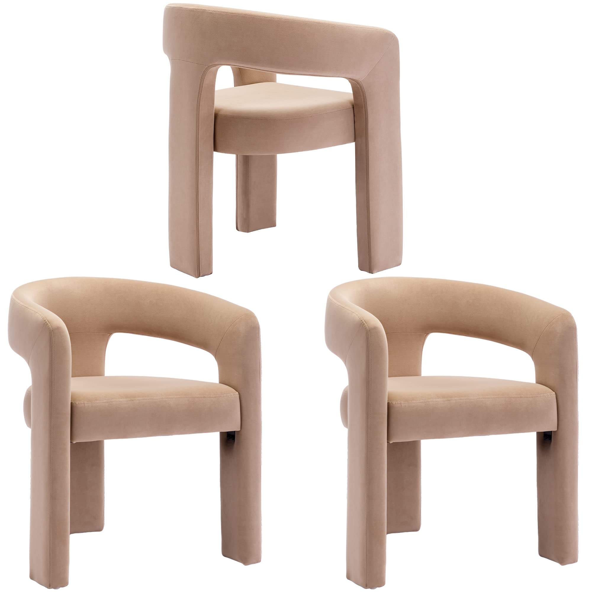 Modern Dining Chair Set Of 3, Velvet Upholstered Barrel Kitchen Chair, Round Dining Chairs With Wooden Legs, Assembled Accent Ar