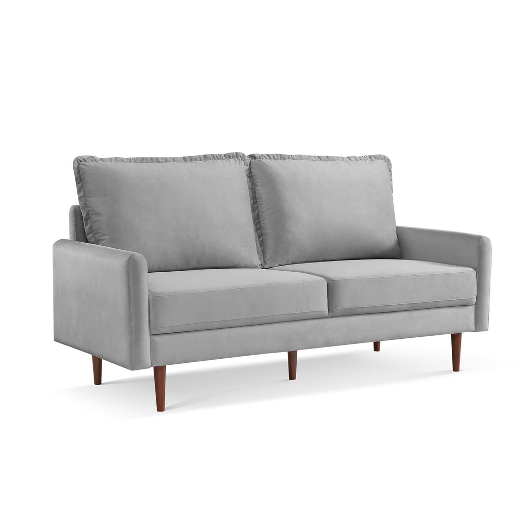 American Furniture Classics Grey 69 Inch Wide Upholstered Two Cushion Sofa with Cambered Arms Velvet, 69" x 32" x 39"