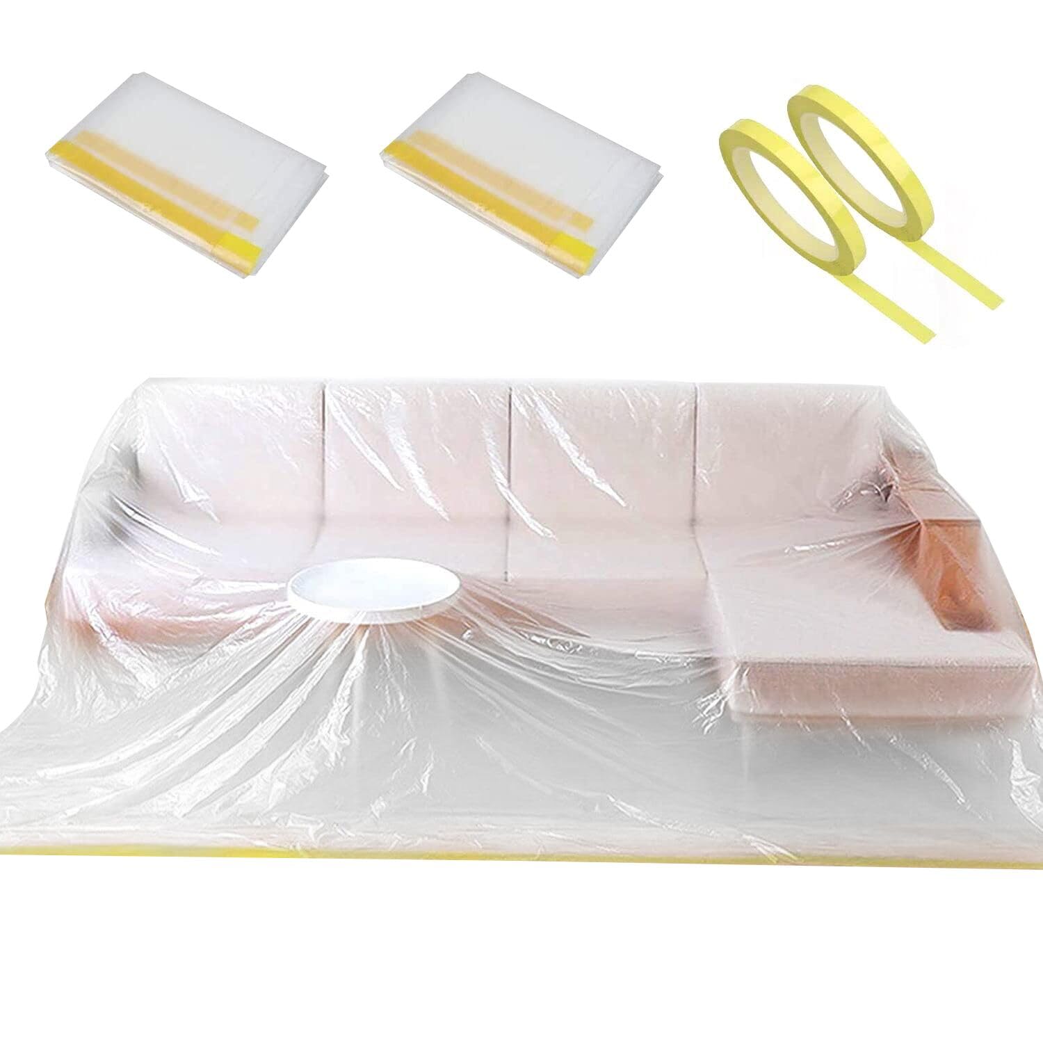 2 Pack Plastic Couch Cover & 2 Pack Battery Tape,Furniture Covers,Waterproof Couch Covers,Extra Large Plastic Tarp Couch Covers 
