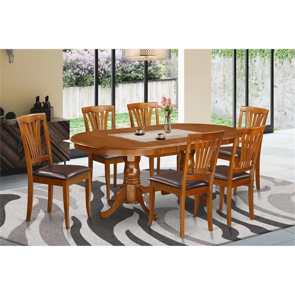 East West Furniture PLAV7-SBR-LC 7 Piece Dining Set Consist of an Oval Dining Table with Butterfly Leaf and 6 Faux Leather Kitchen Room Chairs, 42x78 Inch, Saddle Brown