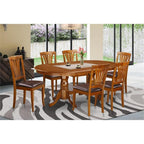 East West Furniture PLAV7-SBR-LC 7 Piece Dining Set Consist of an Oval Dining Table with Butterfly Leaf and 6 Faux Leather Kitchen Room Chairs, 42x78 Inch, Saddle Brown