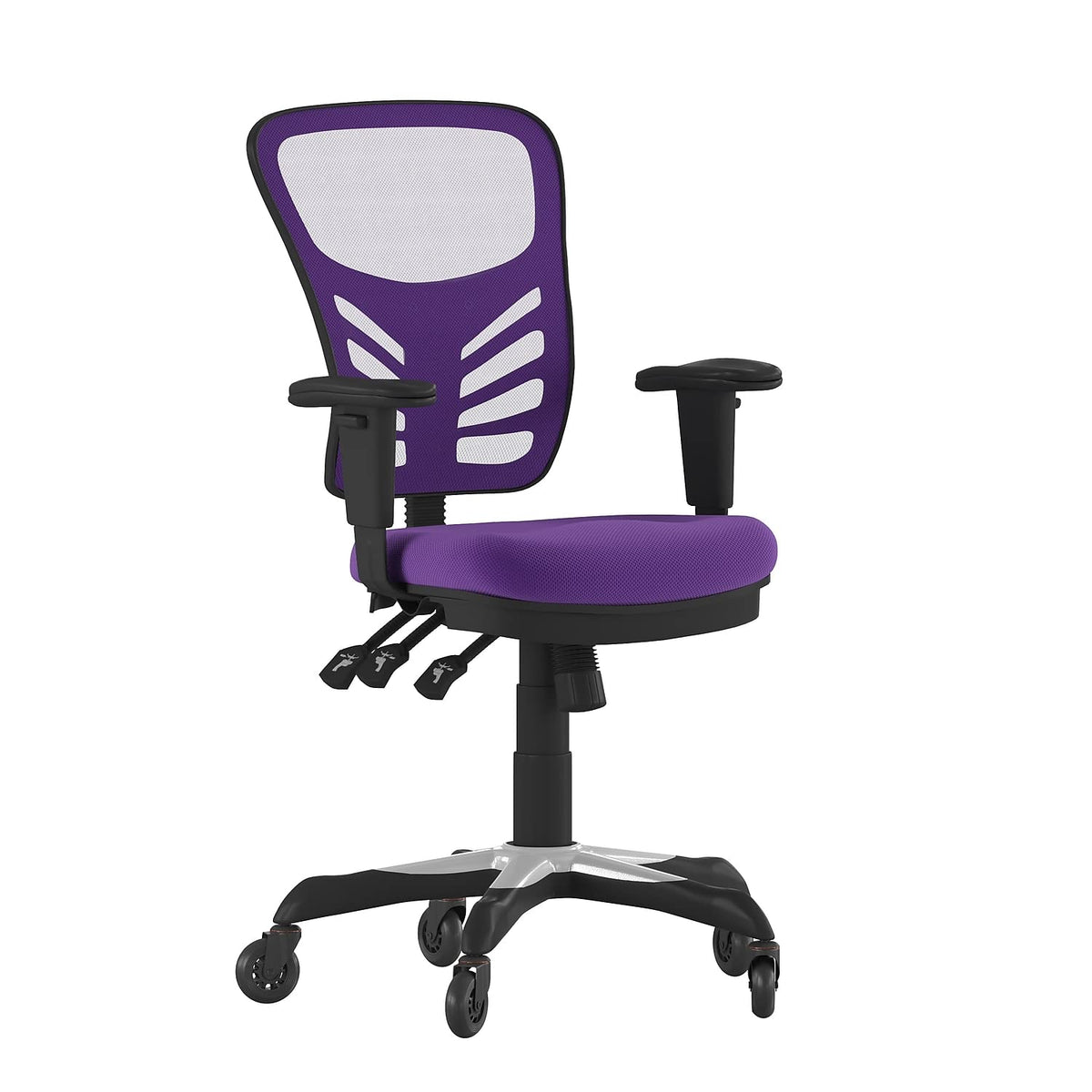 Flash Furniture Nicholas Mid-Back Multifunction Executive Swivel Ergonomic Office Chair With Adjustable Arms, Transparent Roller Wheels, 27&Quot;, Purple Mesh