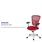 Flash Furniture Nicholas Mid-Back Red Mesh Multifunction Executive Swivel Ergonomic Office Chair With Adjustable Arms And White Frame