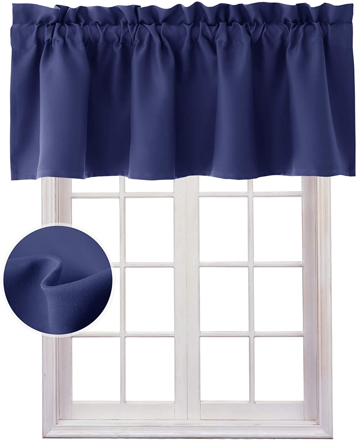 Hiasan Navy Blue Valance Curtains Blackout Thermal Insulated Rod Pocket Window Valances For Kitchen, 42 X 18 Inches Length, 1 Panel