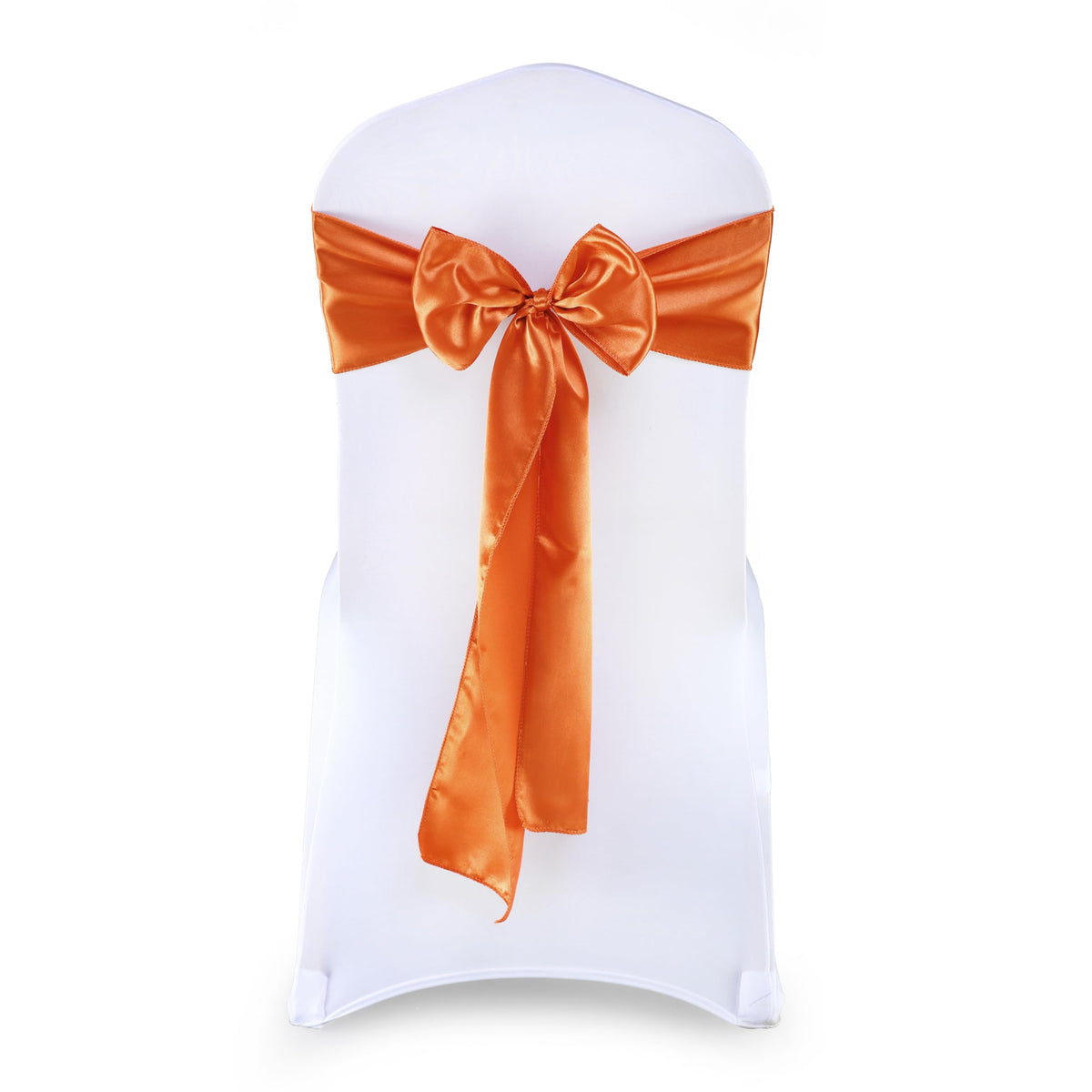 Mds Pack Of 200 Pcs Satin Chair Sashes Charmeuse Sateen Dining Chair Bows Ribbon Ties Back Sash For Wedding Party Birthday Home Hotel Restaurant Banquet Decoration (7 X 108 Inch, Brunt Orange)
