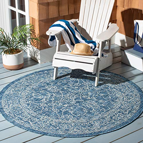 Safavieh Courtyard Collection 5'3' Round Navy/Ivory Cy8680 Indoor/ Outside Waterproof Easy Cleansingpatio Backyard Mudroom Area