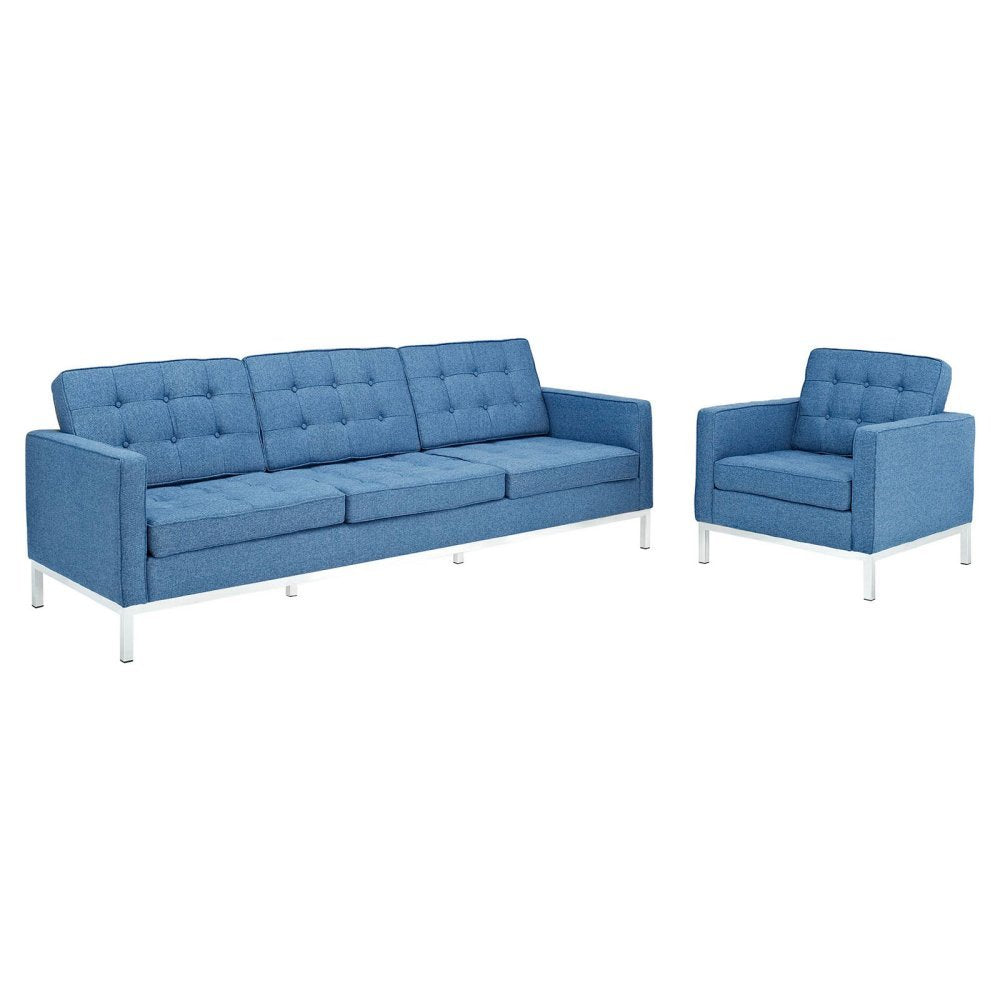 Modway Loft Armchair And Sofa Set, Blue Tweed, Set Of 2