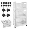 Stackable Plastic Storage Basket, 3 Pack Foldable Closet Organizers and Storage Bins with Wheels, Collapsible Drawer Shelf Stora