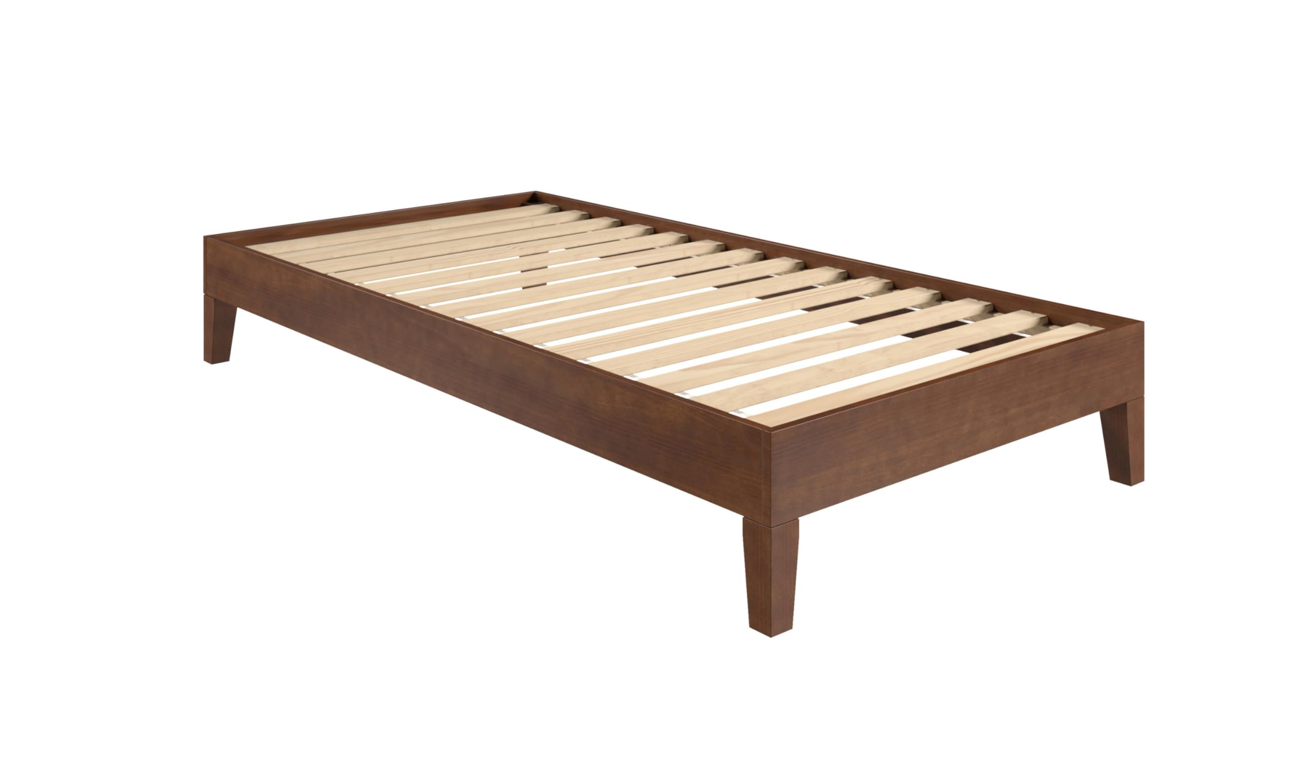 Steve Silve Co Nix Twin Platform Bed, Transitional, Contemporary, Traditional, 14-Slat Support System, 6.5-Inch Under Bed Clearance, Hand-Stained Natural Finish, 77.01" L x 40.47" W x 12.24" H, Brown