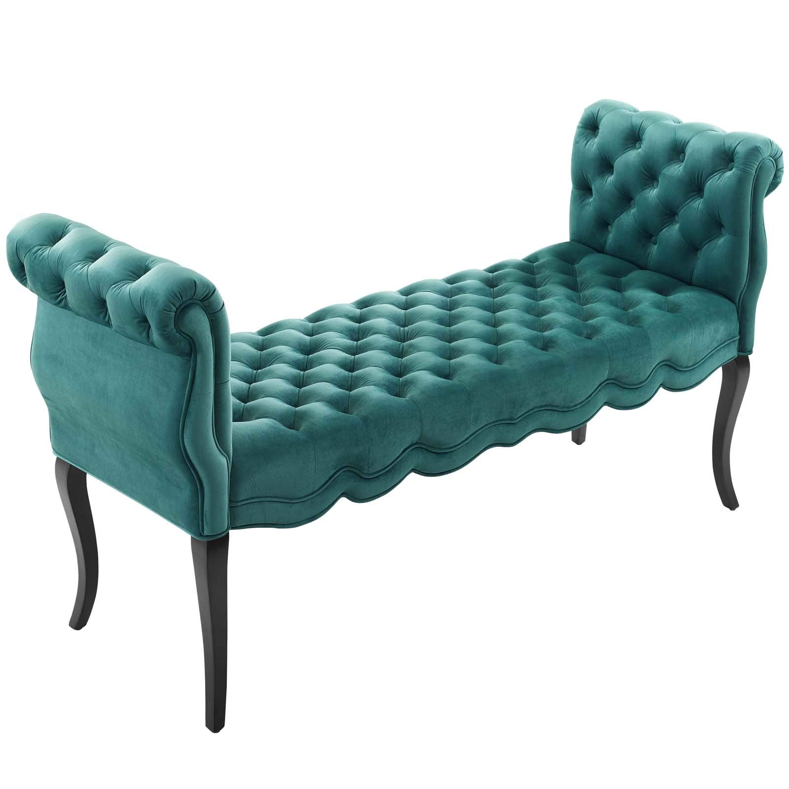 Modway Adelia Chesterfield Style Performance Velvet Entryway Bench In Teal