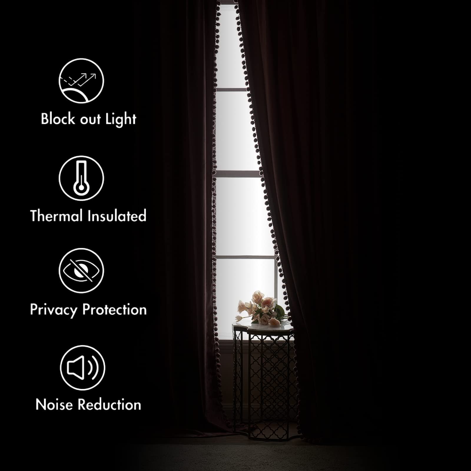 Miulee Olive Green Pom Pom Velvet Curtains For Bedroom/Living Room Darkening Thermal Insulating 96 Inches Long Blackout Curtains