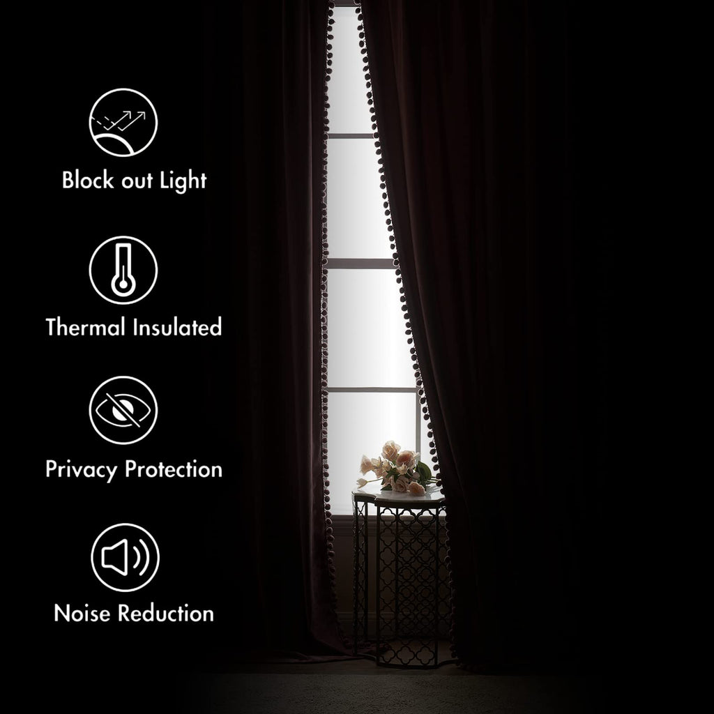 Miulee Olive Green Pom Pom Velvet Curtains For Bedroom/Living Room Darkening Thermal Insulating 84 Inches Long Blackout Curtains