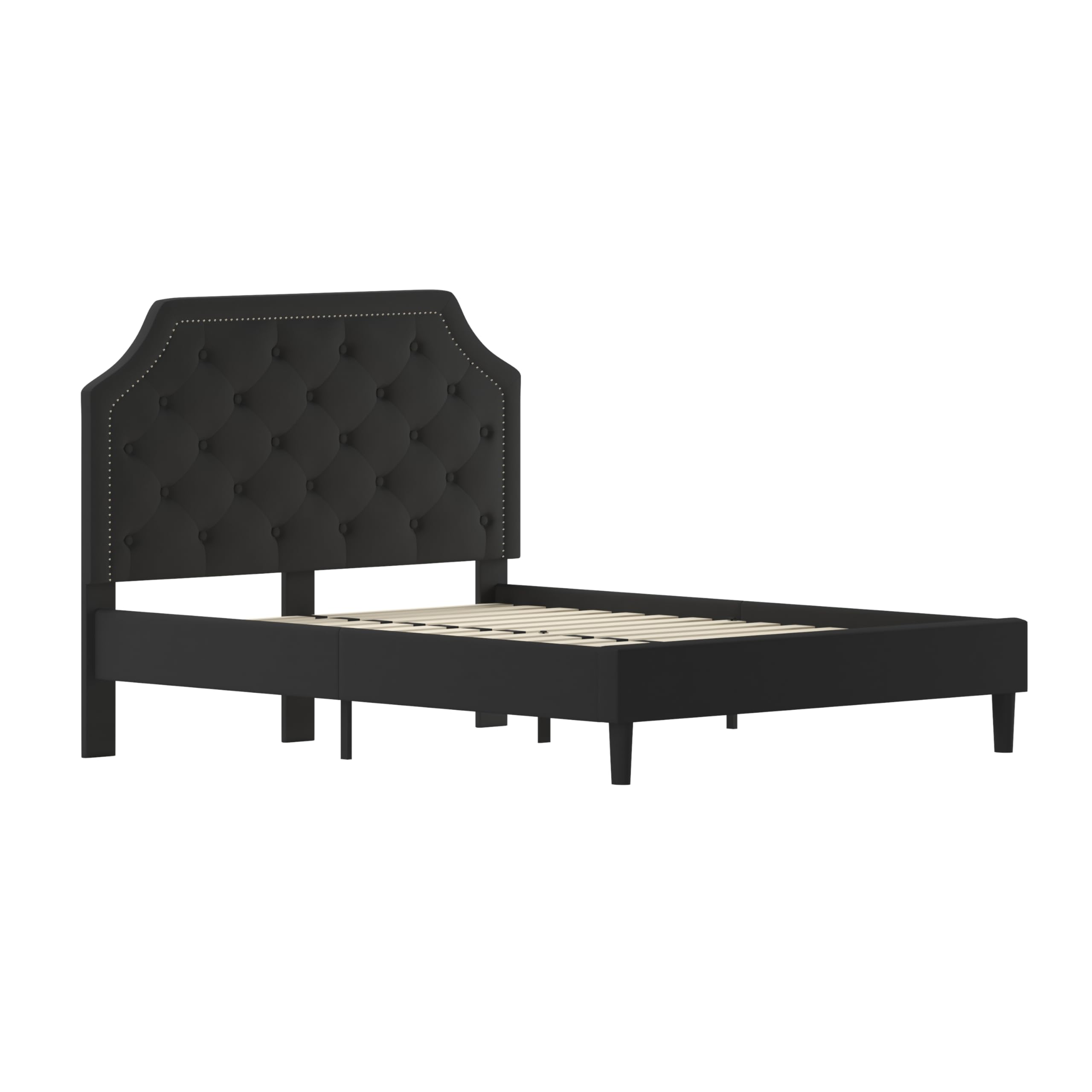 Flash Furniture Brighton Queen Size Tufted Upholstered Platform Bed In Black Fabric