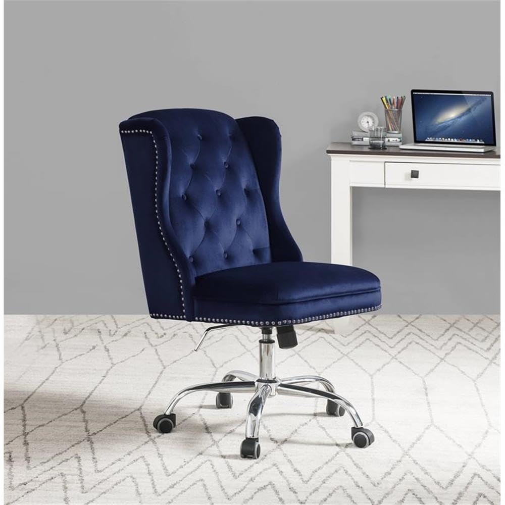 Acme Jamesia Tufted Office Chair with Nailhead Trim in Midnight Blue Velvet