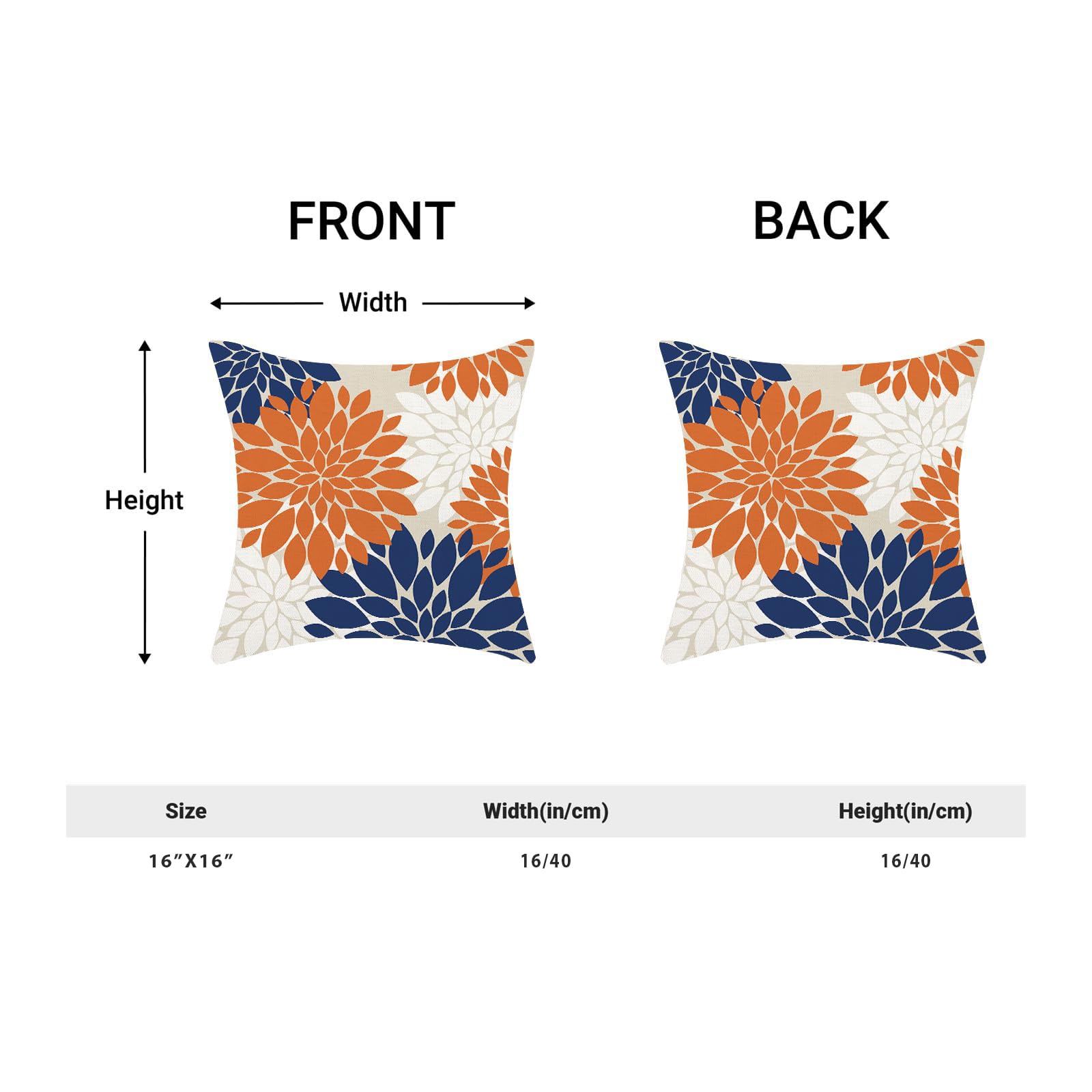 Fall Decor Pillow Covers 16X16 Inch Set Of 2 Burnt Orange Navy Blue White Dahlia Floral Decor Throw Pillows Modern Geometry Flow