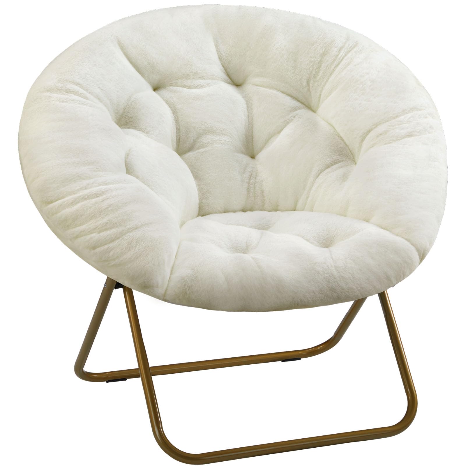 Simple Deluxe Saucer Chair, Round Foldable Reading Chairs, X-Large Size Cozy Papasan Chair, Comfy Furry Padded Moon Chair, Round