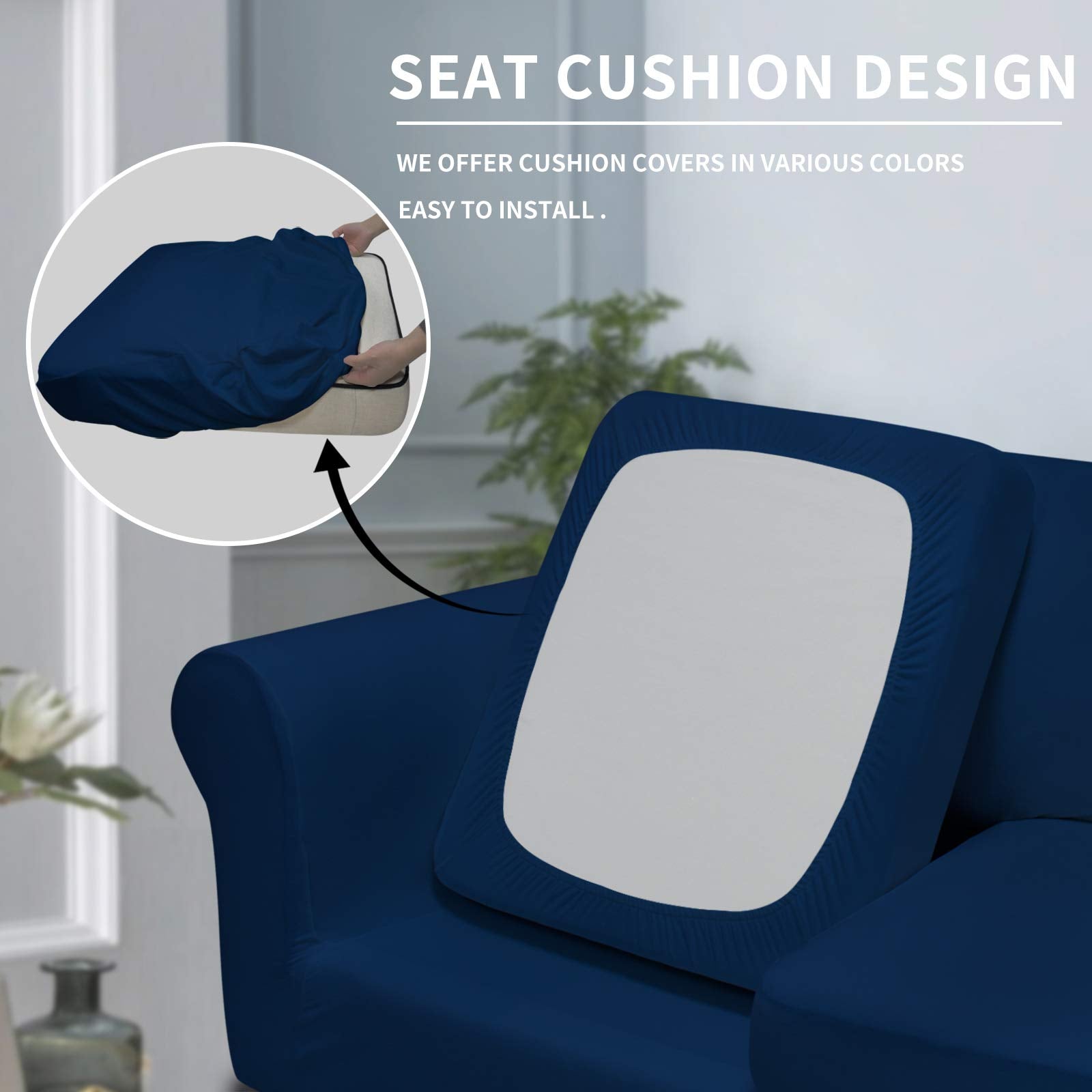 Easy-Going 4 Pieces Oversized Stretch Soft Couch Cover For Dogs - Washable Sofa Slipcover For 3 Separate Cushion Couch - Elastic Furniture Protector For Pets, Kids Navy
