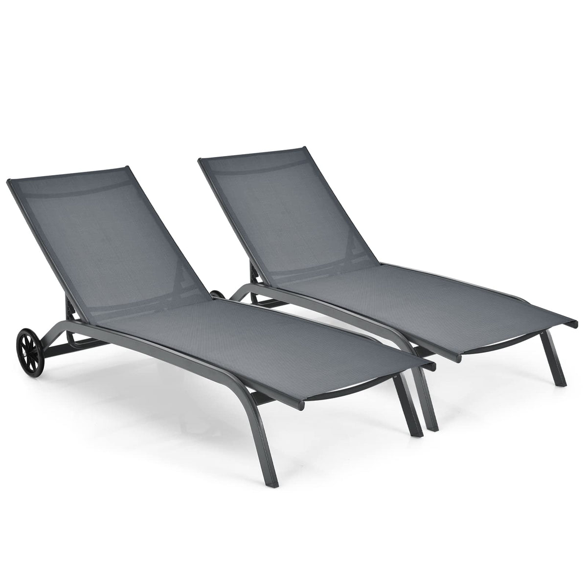 Giantex Patio Lounge Chairs For Pool Area, Outdoor Chaise Lounger With 6 Adjustable Position Smooth Wheels And Quick-Drying Fabric, Lawn Recliner For Backyard, Garden Sunbathing Chair (2, Gray)