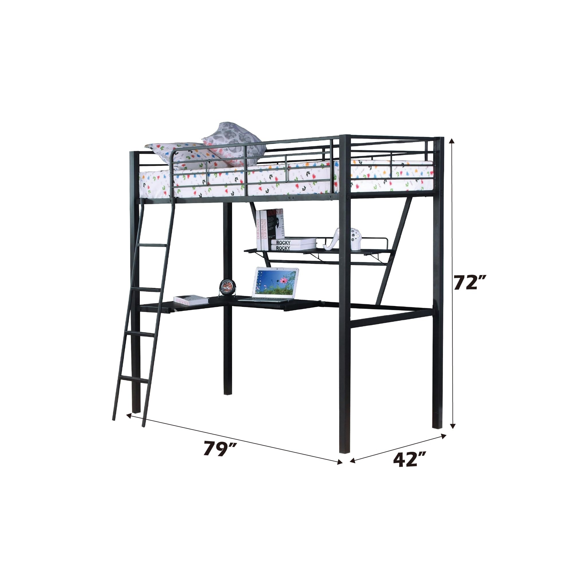 Acme Furniture Senon Loft Bed With Desk In Silver And Black