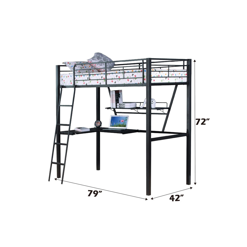 Acme Furniture Senon Loft Bed With Desk In Silver And Black
