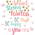 20 Sheets Inspirational Wall Decals Girl Quote Set 12 Sheets 3D Butterfly, Smart Strong Fearless, Be Bright, Be Happy, BeYouTifu