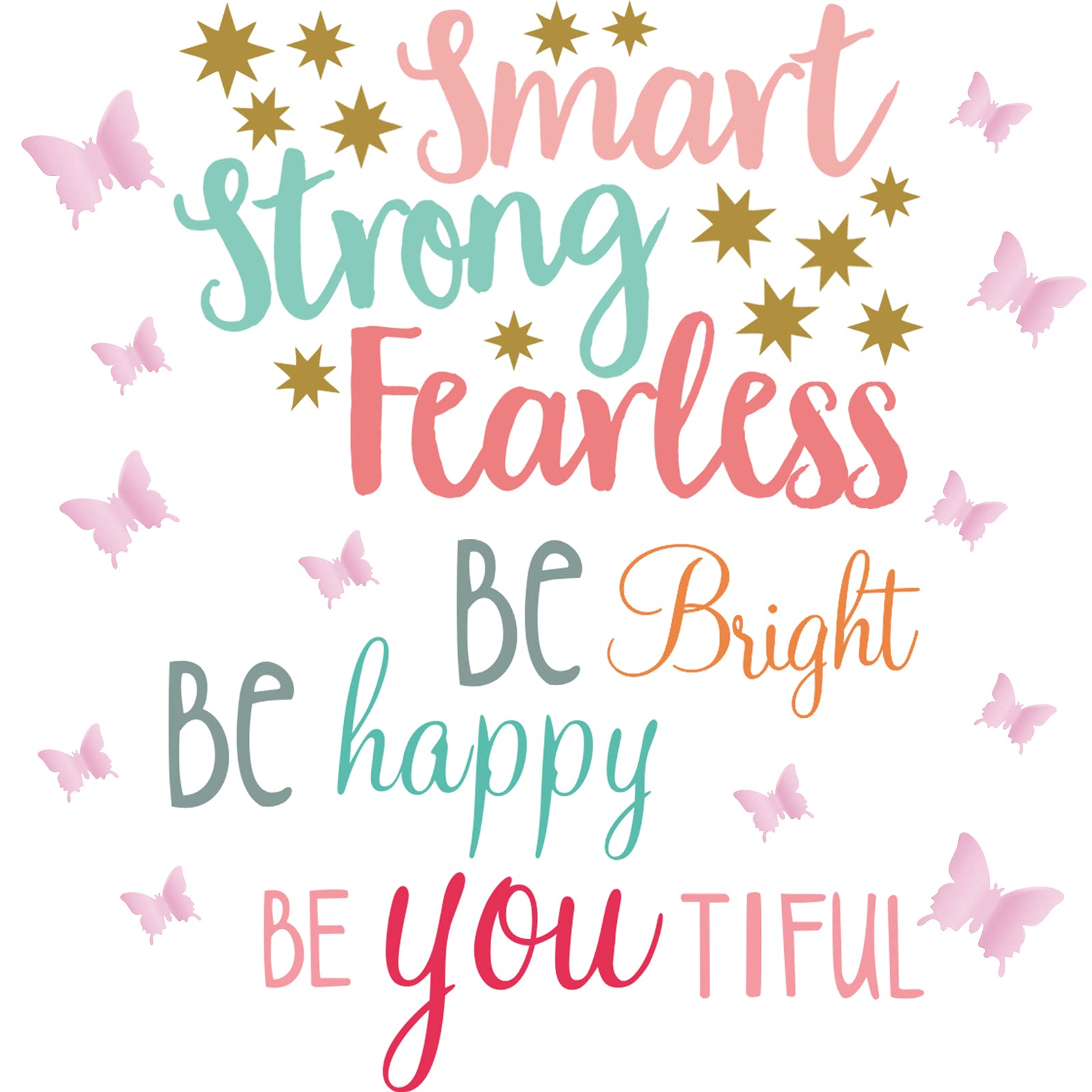 20 Sheets Inspirational Wall Decals Girl Quote Set 12 Sheets 3D Butterfly, Smart Strong Fearless, Be Bright, Be Happy, BeYouTifu