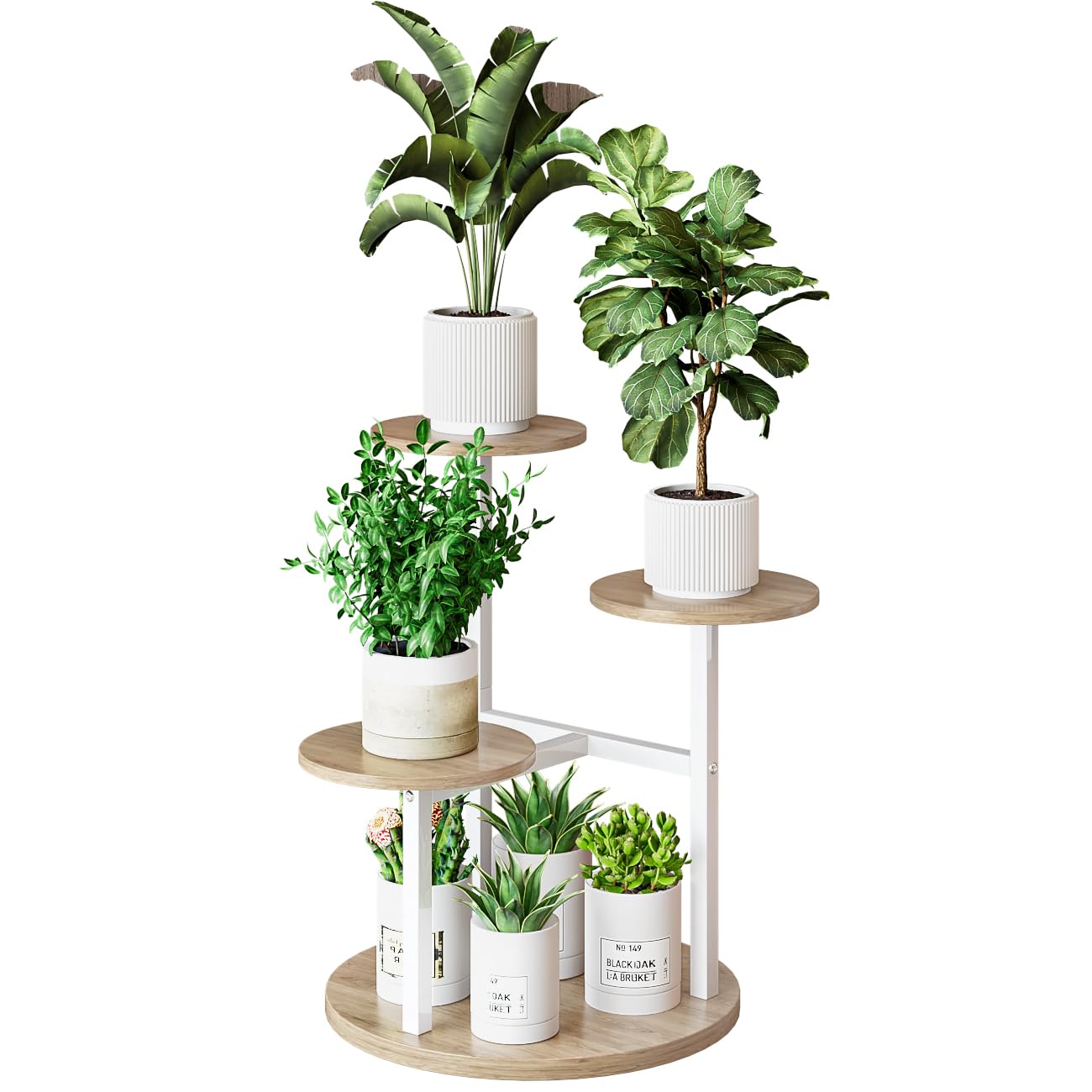 Ingiordar Plant Stand Indoor 4 Tier 5 Potted Multiple Flower Pot Holder For Patio Garden Balcony Living Room Corner (4 Tier Whit