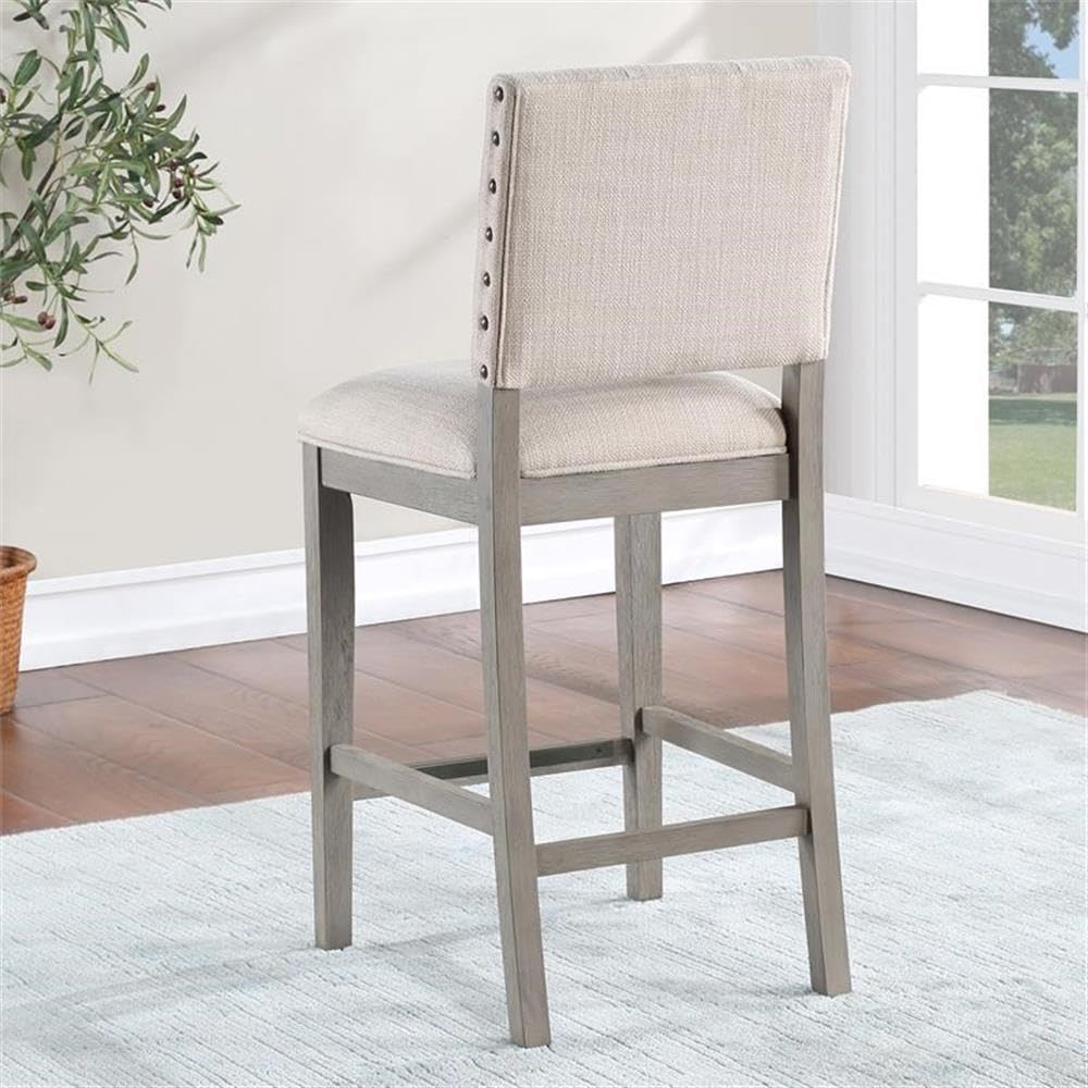 American Woodcrafters Ellesse Cream Polyster Fabric Solid Wood Counter Stool