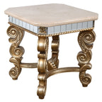 Afd Home Platine Bella Accent End Table, Silver Platina, Mirror, Cream Marble