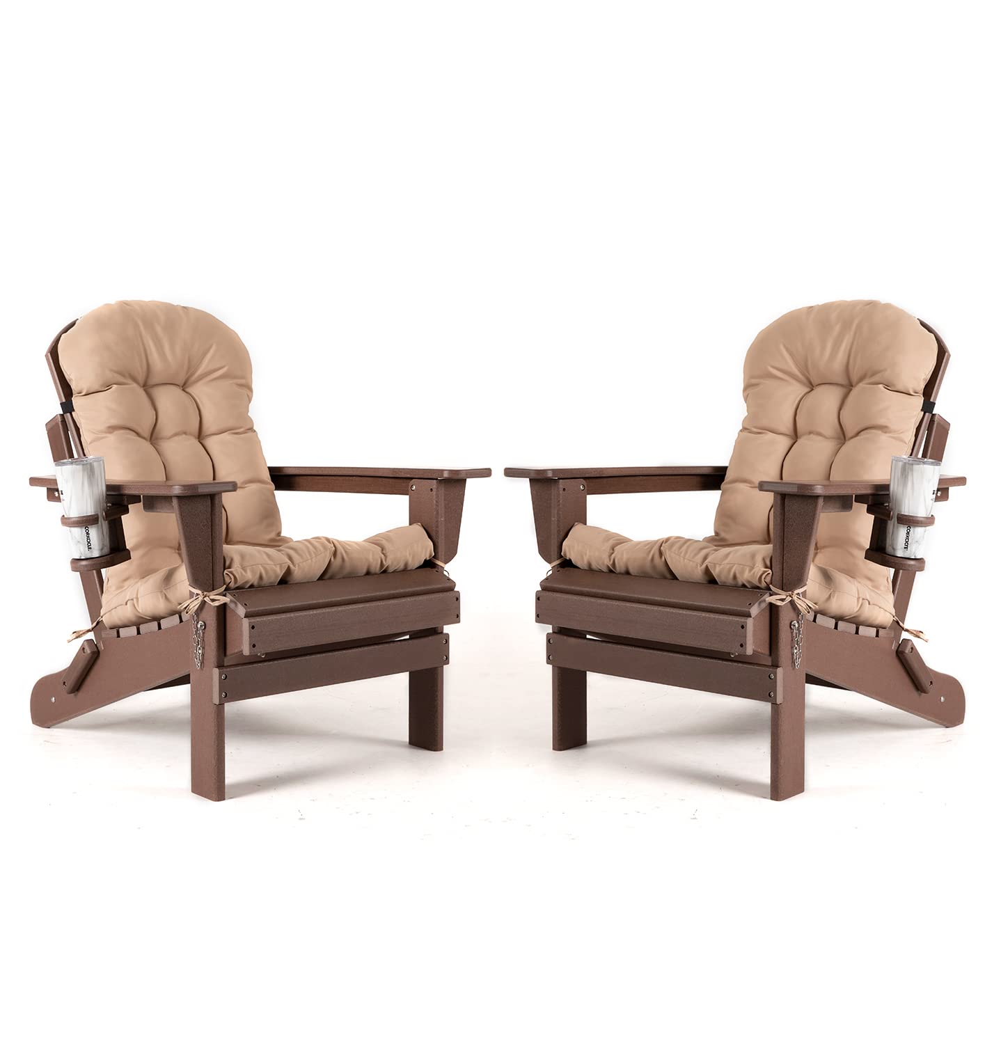Nalone Folding Adirondack Chairs Set Of 2 With Cushion With Cup Holder, Hdpe Plastic Oversized Patio Chair Weather Resistant, Used In Outdoor, Fire Pit, Deck, Garden, Campfire Chairs