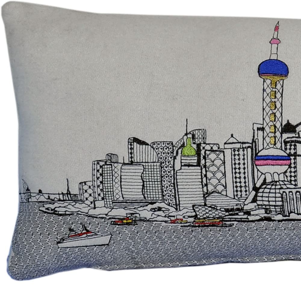 HomeRoots Cream 35' White Shanghai Daylight Skyline Lumbar Decorative Pillow