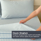 Nsnlgsgc Light Blue Gingham Twin Kids Sheet Set, Soft Brushed Microfiber Baby Blue Plaid Twin Bed Sheets, 3-Pieces Sheet Set Wit