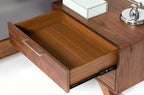 HomeRoots Veneer, Stainless Steel, Solid Wood Modern Walnut Brown Nightstand with Two Drawers
