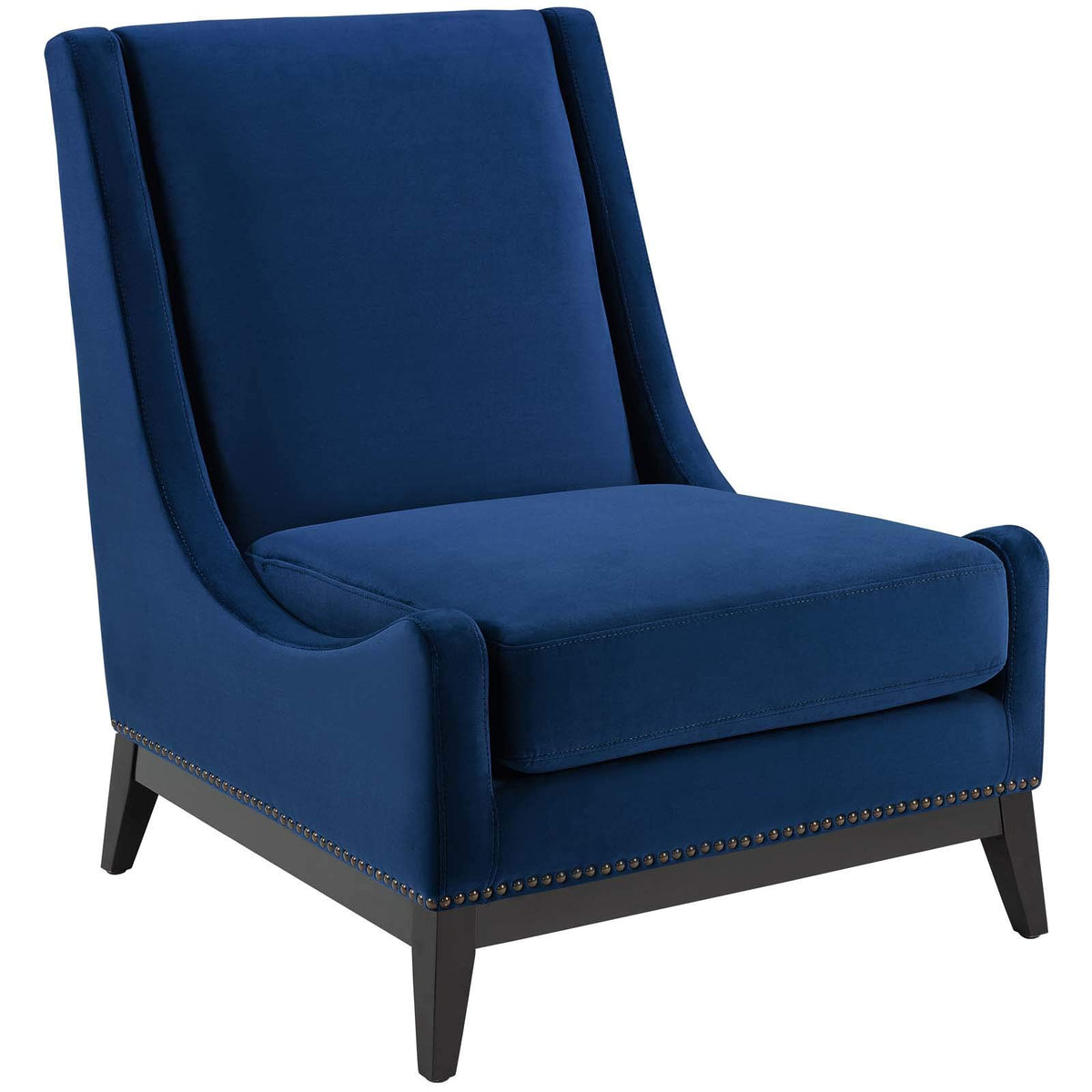 Modway Confident Performance Velvet Accent Lounge Living Room Chair In Navy