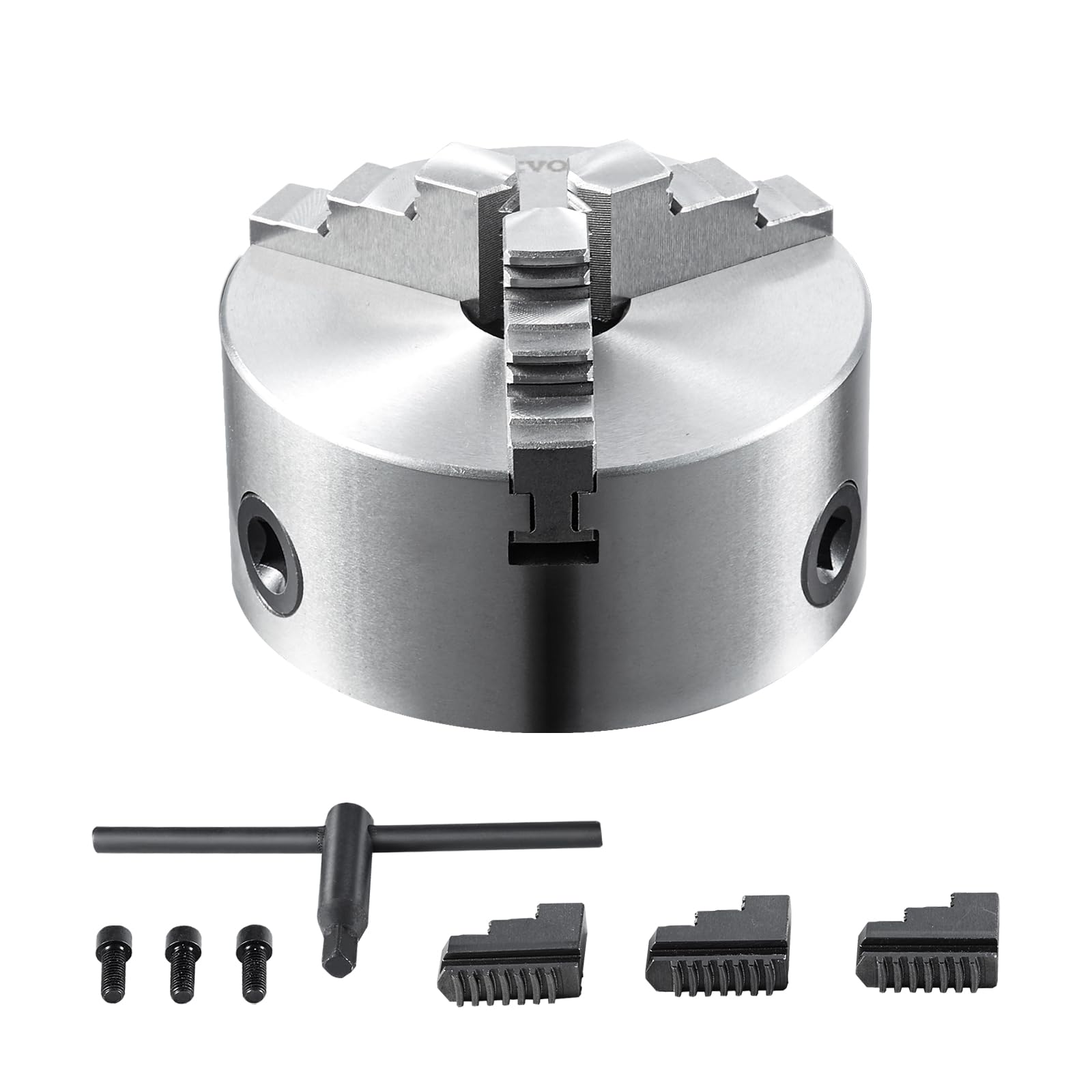 VEVOR 3-Jaw Lathe Chuck, 4'', Self-Centering Lathe Chuck, 0.08-4 in/2-100 mm Clamping Range with T-key Fixing Screws Reversible 
