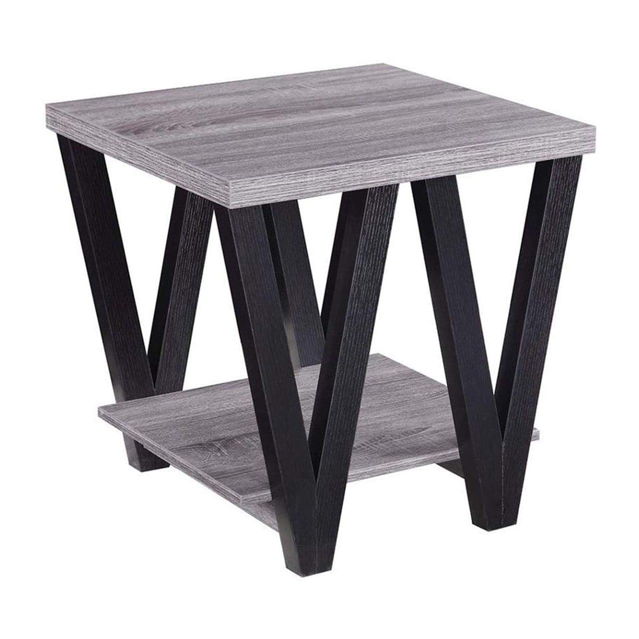 Benzara Zig Zag Contemporary Solid Wooden End Table With Bottom Shelf, Black/Gray